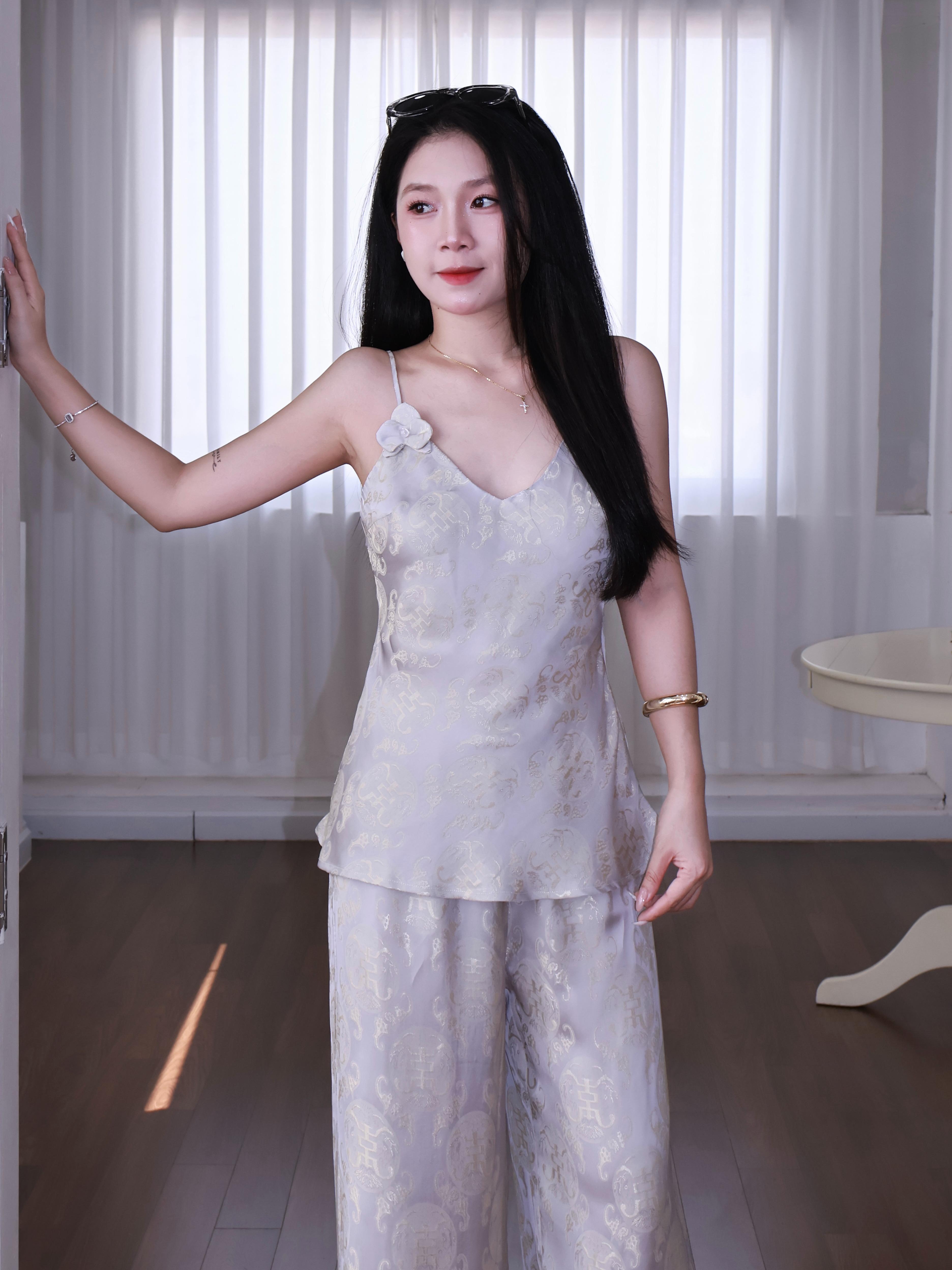 |SET-003| HẢI TƯỚC Set 2 Dây Cổ V Kèm Quần Ống Rộng