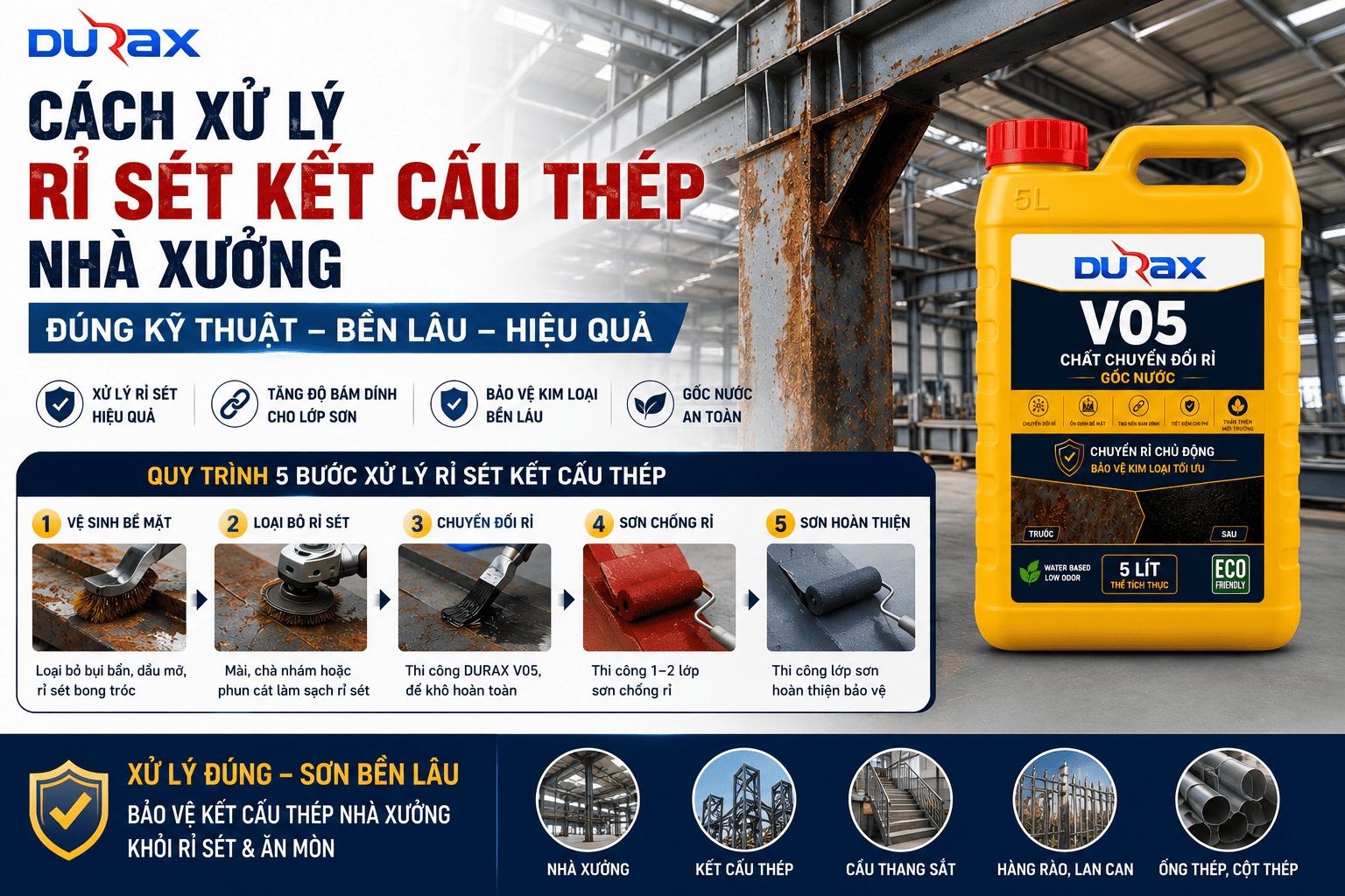 Cách Xử Lý Rỉ Sét Kết Cấu Thép Nhà Xưởng Đúng Kỹ Thuật