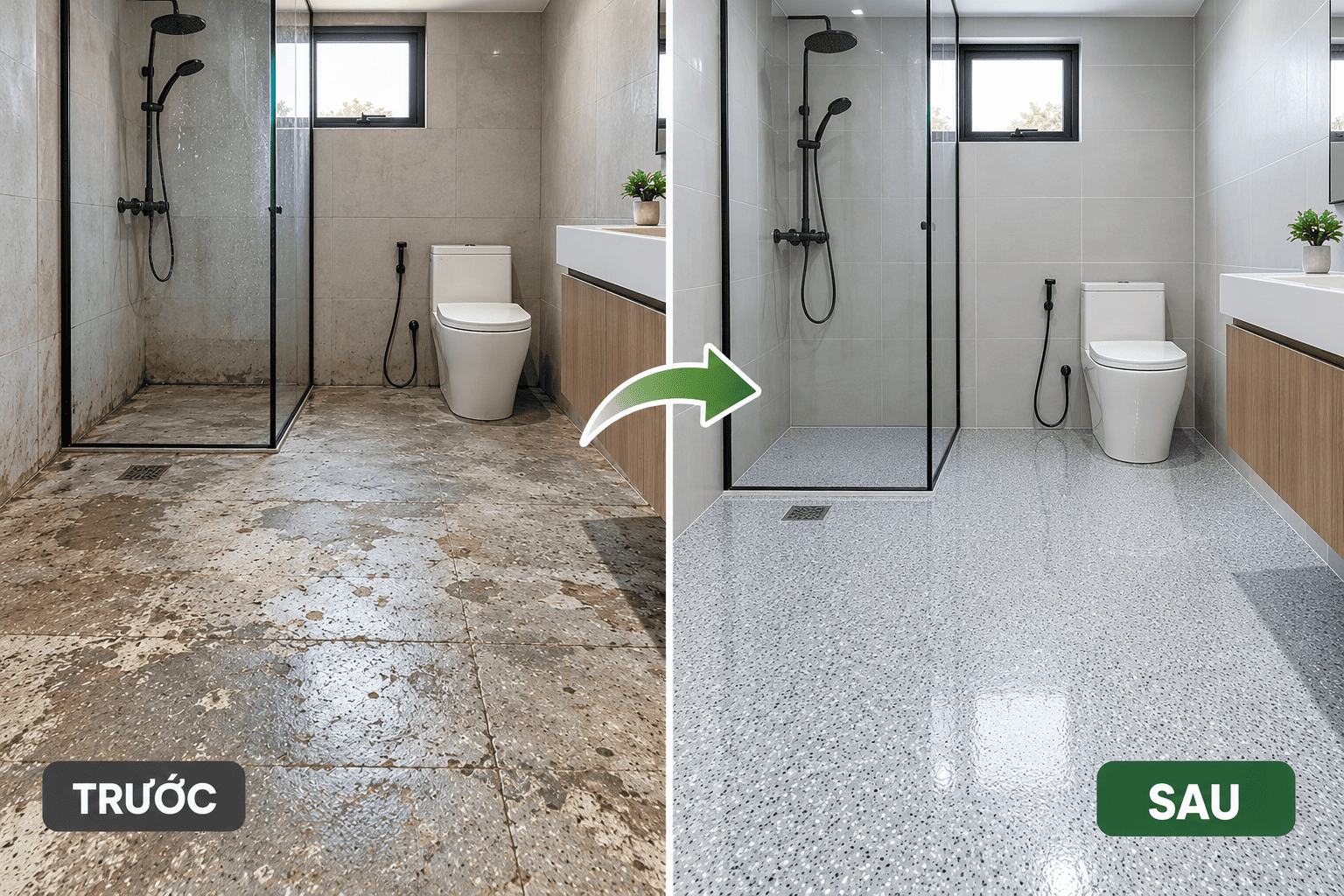 Sàn Epoxy Giả Đá DURAX V9 – Trước Và Sau Thi Công