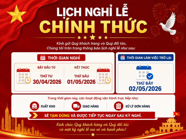 THÔNG BÁO NGHỈ LỄ 30/4 – 1/5 TAIKO GROUP 2026