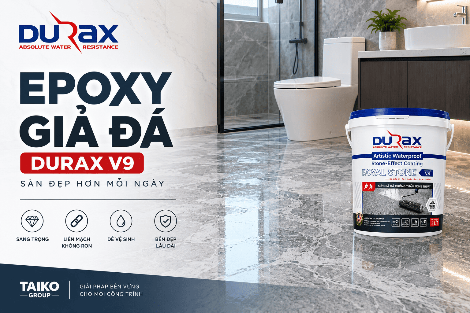Epoxy Giả Đá DURAX V9 – Giải Pháp Sàn Giả Đá Đẹp, Liền Mạch