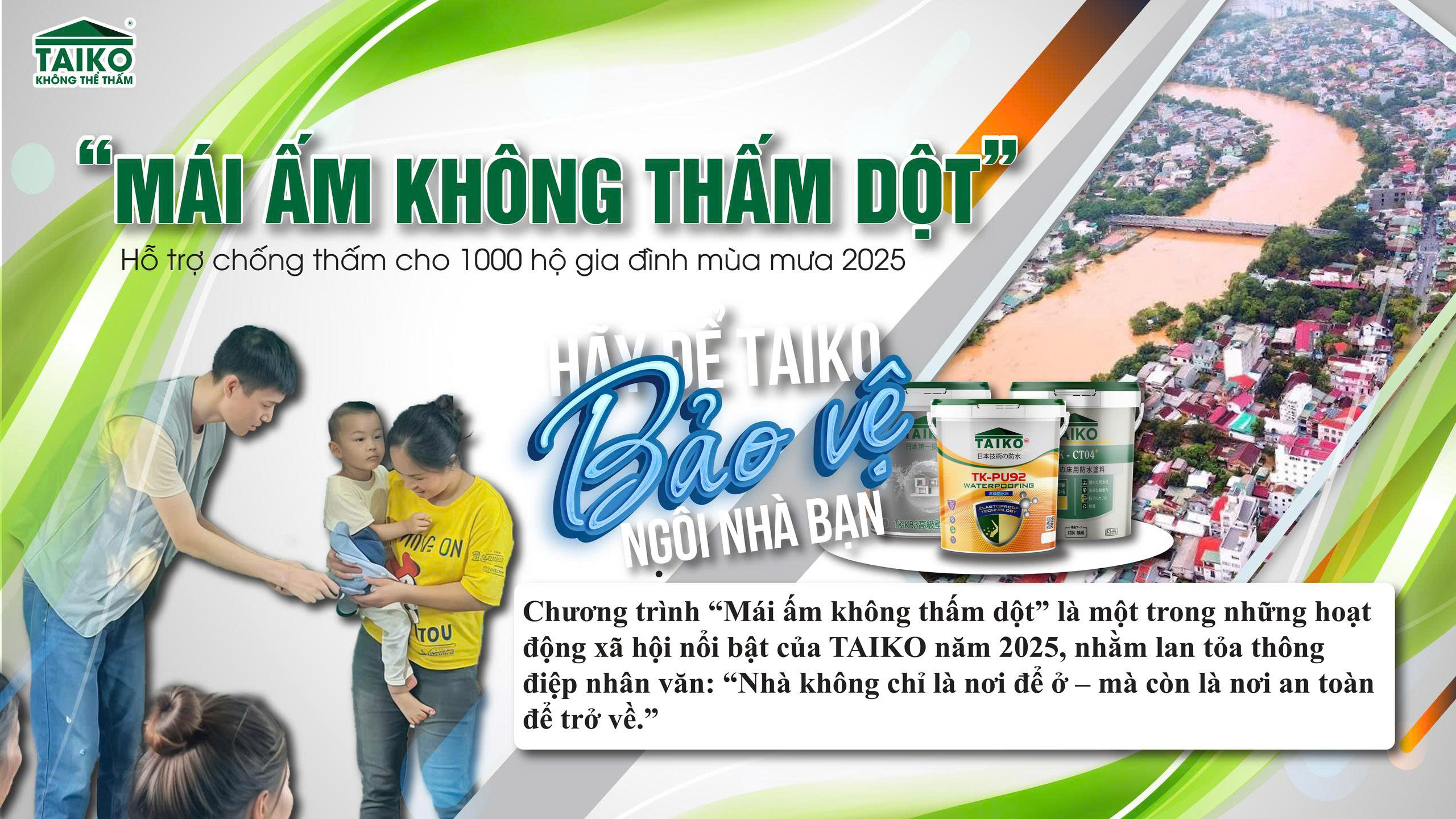 TAIKO phát động chương trình “Mái ấm không thấm dột” – Hỗ trợ chống thấm cho 1.000 hộ dân miền Trung và Tây Nguyên