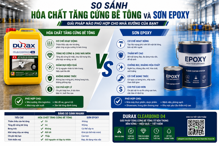 So Sánh Hóa Chất Tăng Cứng Bê Tông Và Sơn Epoxy: Nên Chọn Giải Pháp Nào?