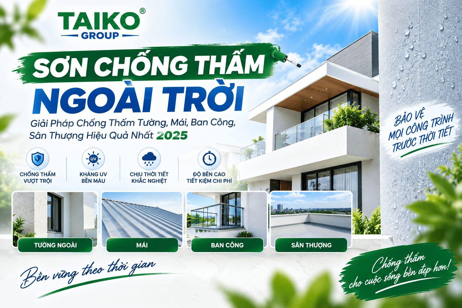 Sơn Chống Thấm Ngoài Trời: Giải Pháp Cho Tường, Mái, Ban Công & Sân Thượng
