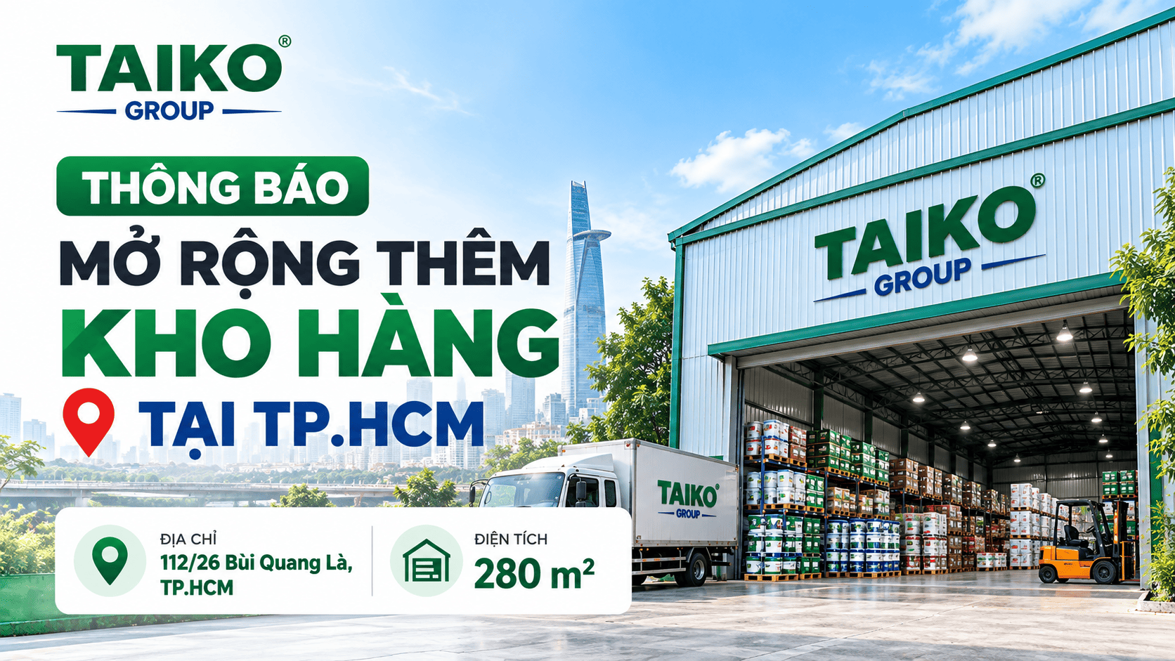 TAIKO GROUP mở rộng thêm kho hàng 280m² tại TP.HCM