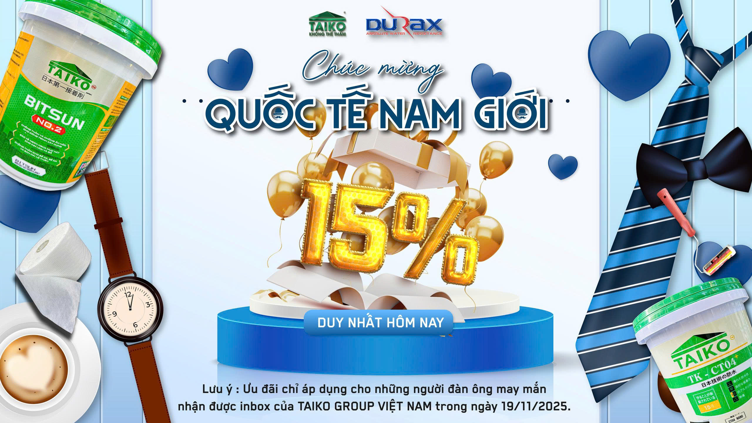 🎉TAIKO GROUP THÔNG BÁO ƯU ĐÃI ĐẶC BIỆT – QUỐC TẾ NAM GIỚI 19/11 🎉