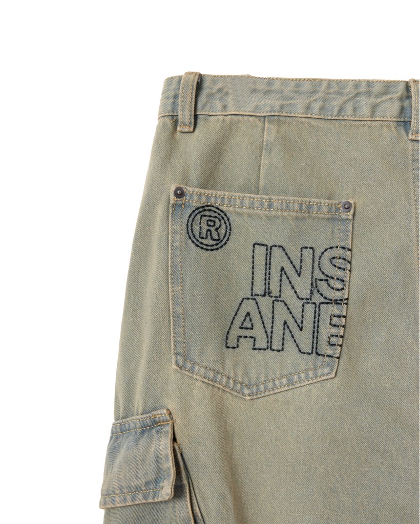 Insane® Cross Waist Cargo Denim Pants - Dirty Green