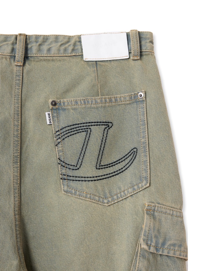 Insane® Cross Waist Cargo Denim Pants - Dirty Green