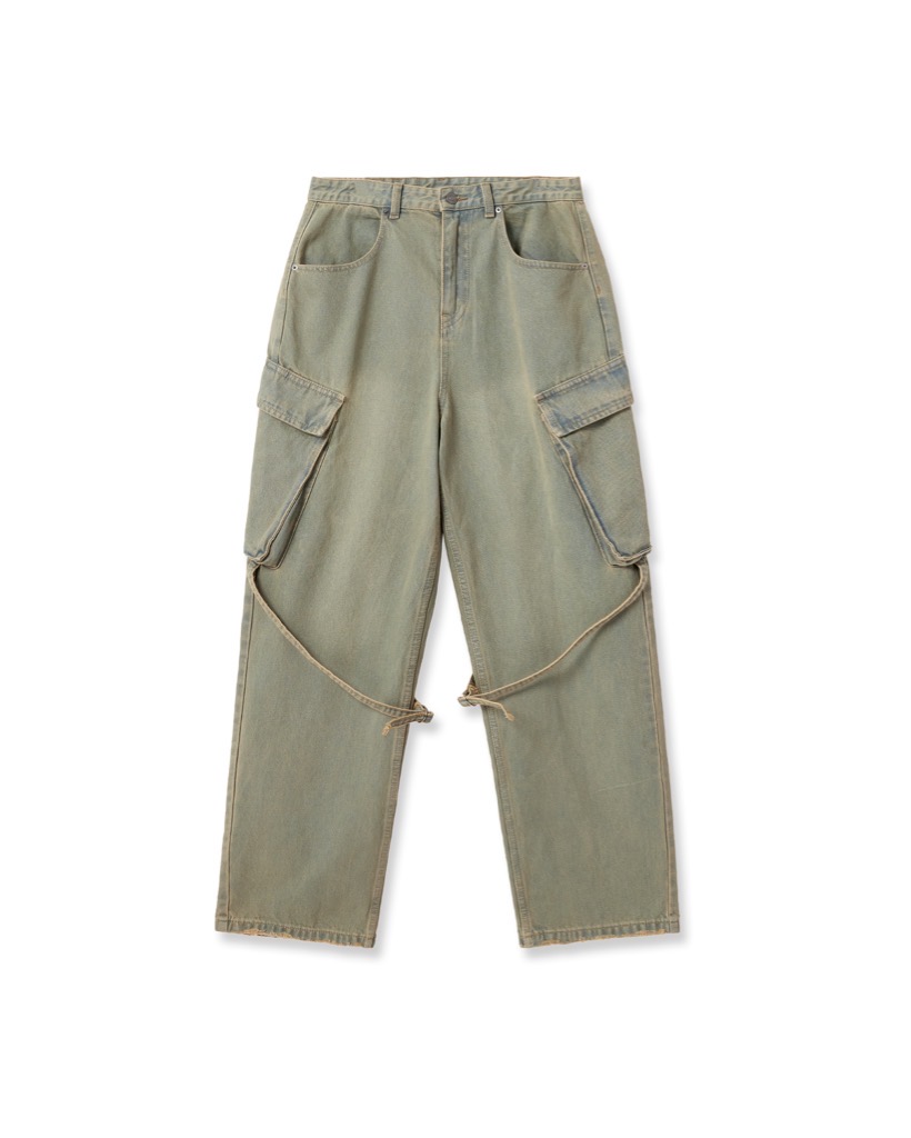 Insane® Cross Waist Cargo Denim Pants - Dirty Green