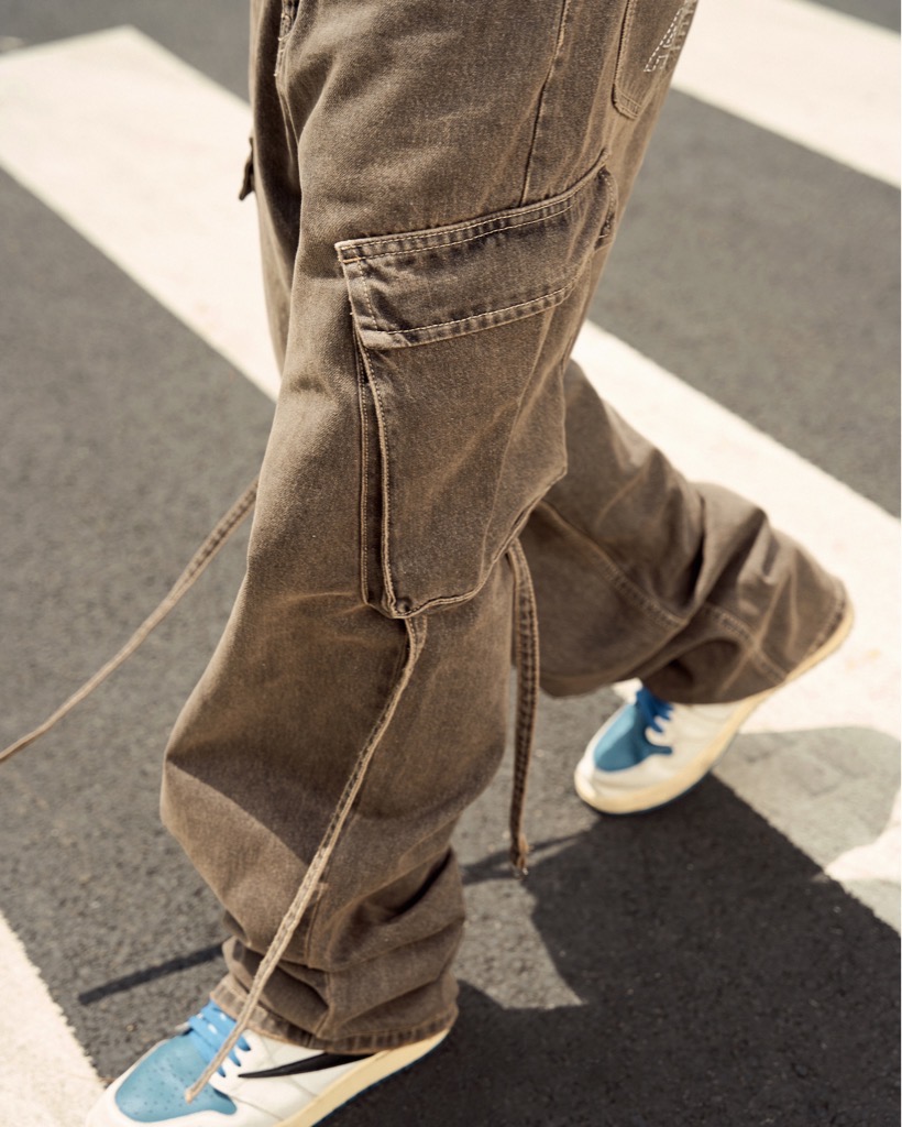 Insane® Cross Waist Cargo Denim Pants - Dirty Brown