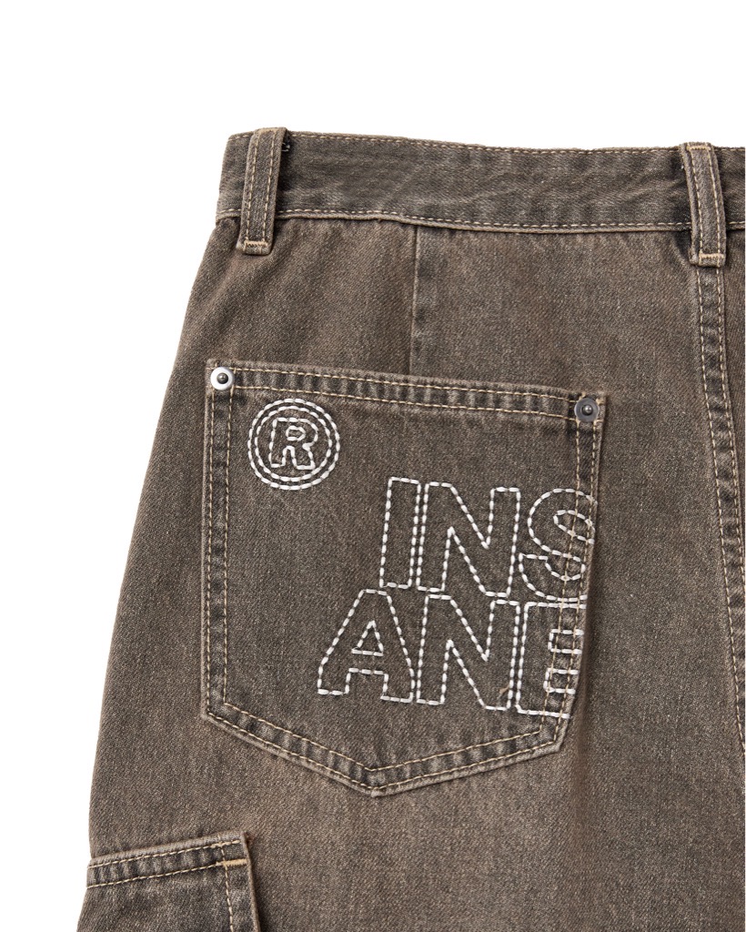 Insane® Cross Waist Cargo Denim Pants - Dirty Brown