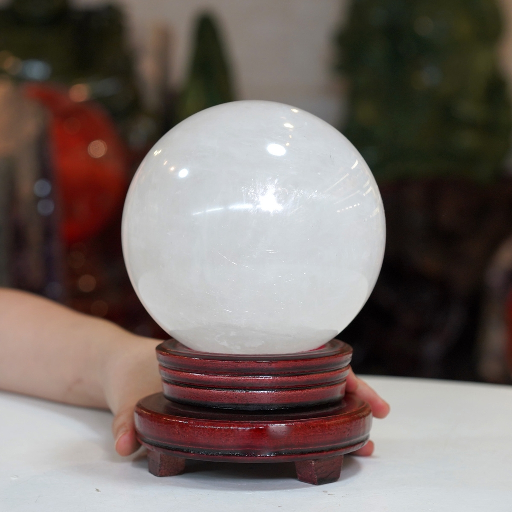 Quả Cầu Phong Thủy Màu Trắng Canxit – Vật Phẩm Thanh Khiết, Mang Năng Lượng An Lành_KBPT19