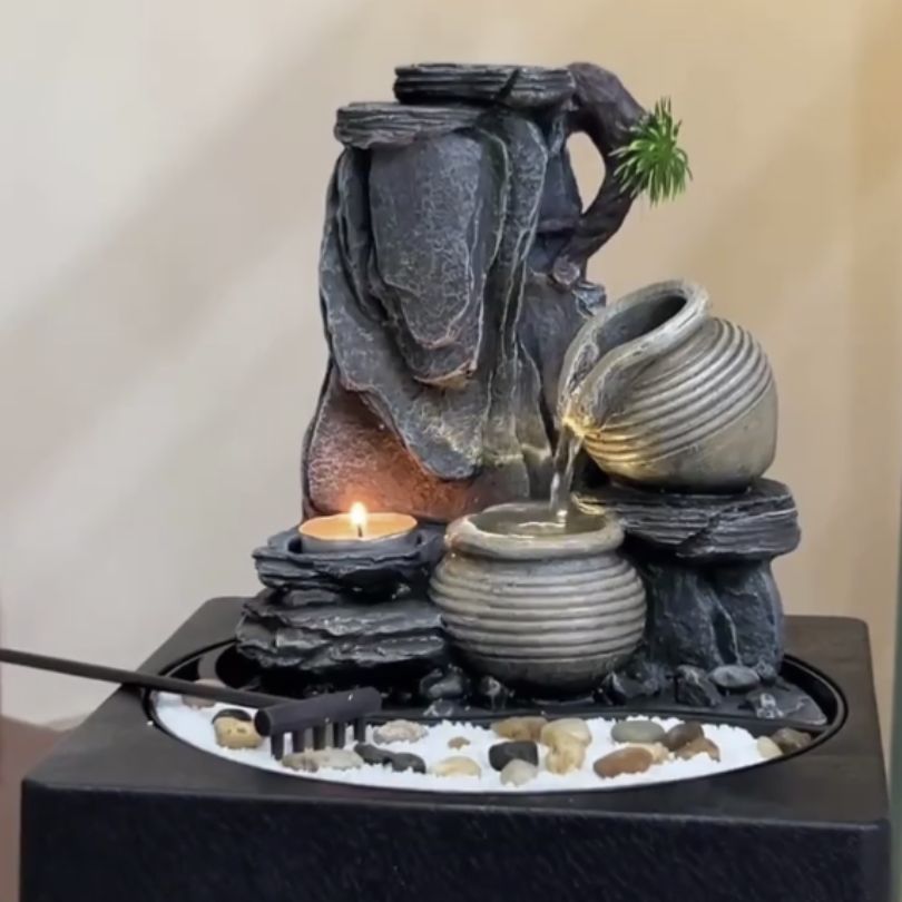 Thác Nước Phong Thủy Mini Để Bàn TNMKB10 – Thác Ba Bình Gốm Gợi Dòng Tài Lộc