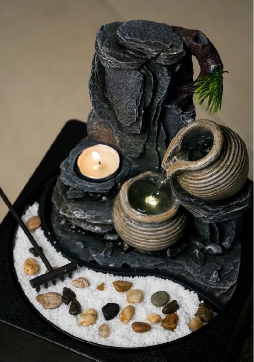 Thác Nước Phong Thủy Mini Để Bàn TNMKB10 – Thác Ba Bình Gốm Gợi Dòng Tài Lộc