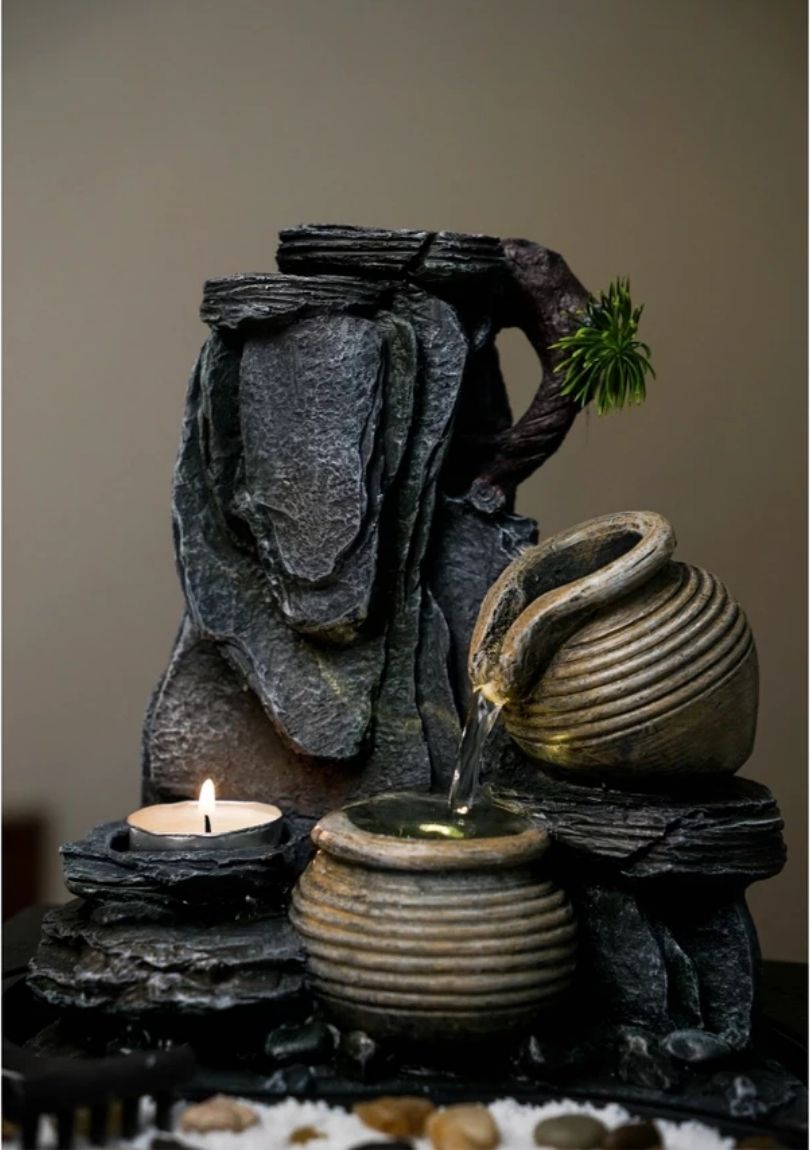 Thác Nước Phong Thủy Mini Để Bàn TNMKB10 – Thác Ba Bình Gốm Gợi Dòng Tài Lộc