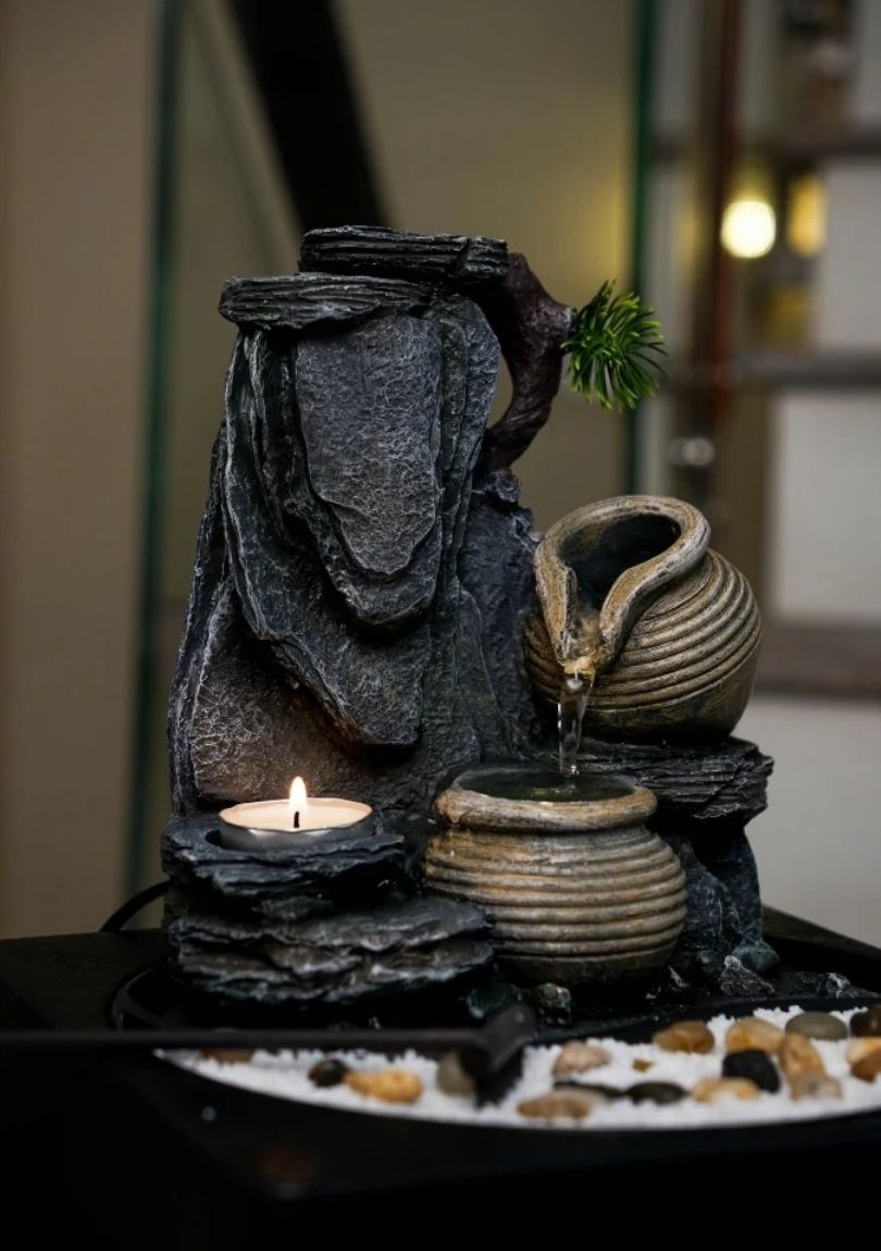 Thác Nước Phong Thủy Mini Để Bàn TNMKB10 – Thác Ba Bình Gốm Gợi Dòng Tài Lộc