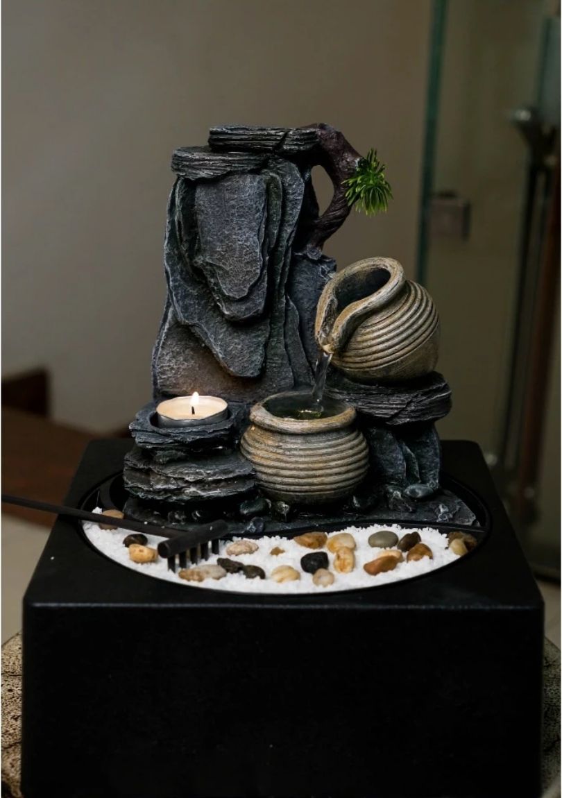 Thác Nước Phong Thủy Mini Để Bàn TNMKB10 – Thác Ba Bình Gốm Gợi Dòng Tài Lộc