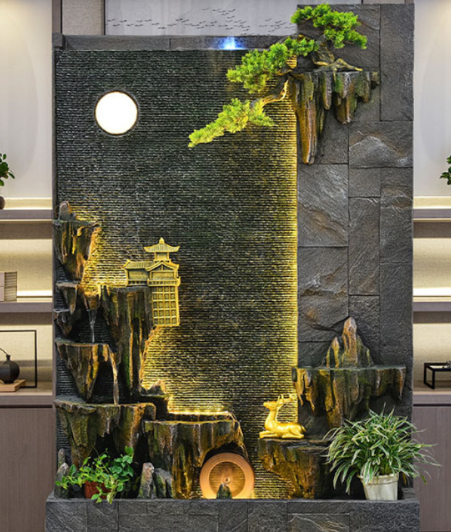 Thác nước phong thủy mộc mạc , thanh tịnh -Trăng trên tháp cổ _KBPTTN016