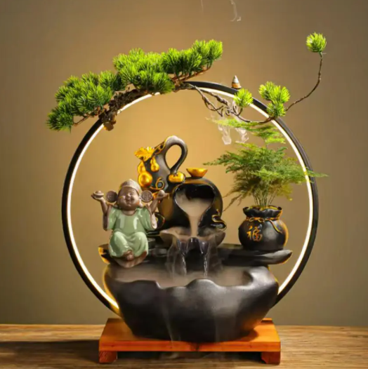 Thác Khói Trầm Hương Phong Thủy Cao Cấp Có Đài Phun Nước _KBPTTN018