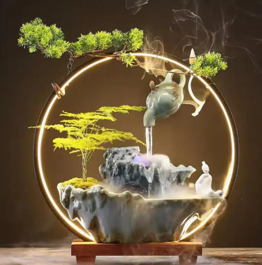 Bình Trà Thác Nước Phong Thủy, Đài Thưởng Trầm Phun Nước _KBPTTN023