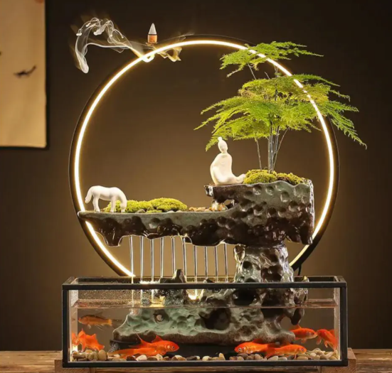 Thác nước phong thuỷ tiểu cảnh cao cấp có bể cá _KBPTTN024