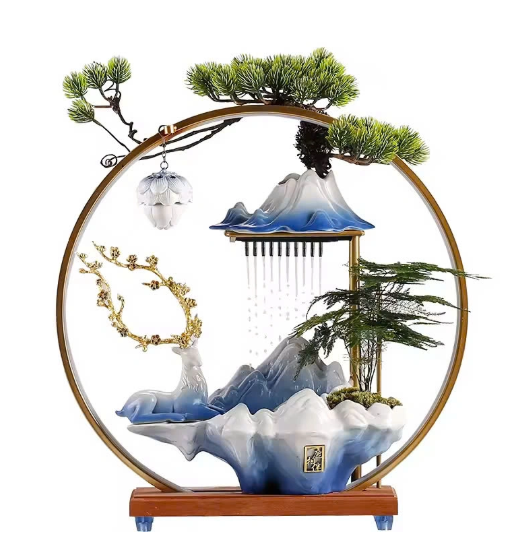 Thác Nước Phong Thủy Tượng Hươu Tài Lộc Kèm Kệ Led Hào Quang _KBPTTN029