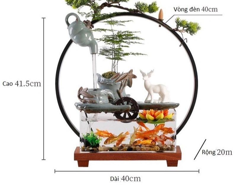 Thác Nước Phong Thủy Bể Cá Mini Kết Hợp Trầm Hương _KBPTTN047 – Hòa Điệu Sinh Khí, Chiêu Tài Tụ Phúc