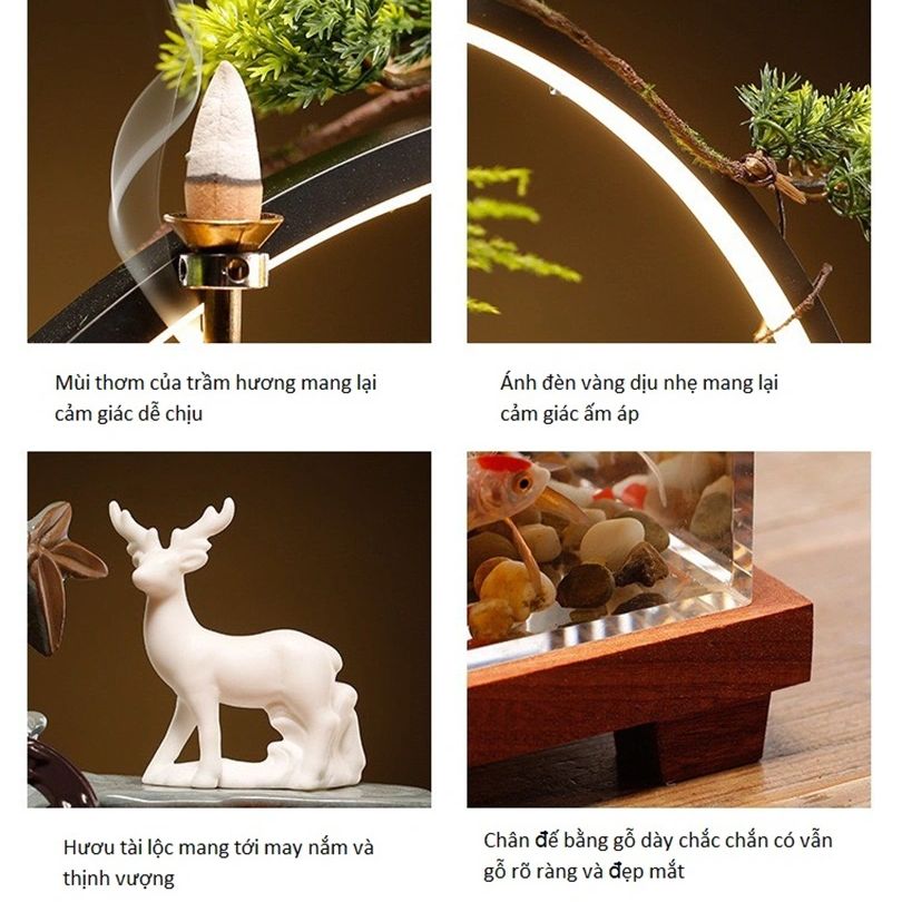 Thác Nước Phong Thủy Bể Cá Mini Kết Hợp Trầm Hương _KBPTTN047 – Hòa Điệu Sinh Khí, Chiêu Tài Tụ Phúc