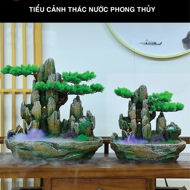 Tiểu Cảnh Hòn Non Bộ Để Bàn Có Thác Nước_KBPTTN041– Sơn Thủy Hữu Tình, Thanh Tịnh Khí Trường