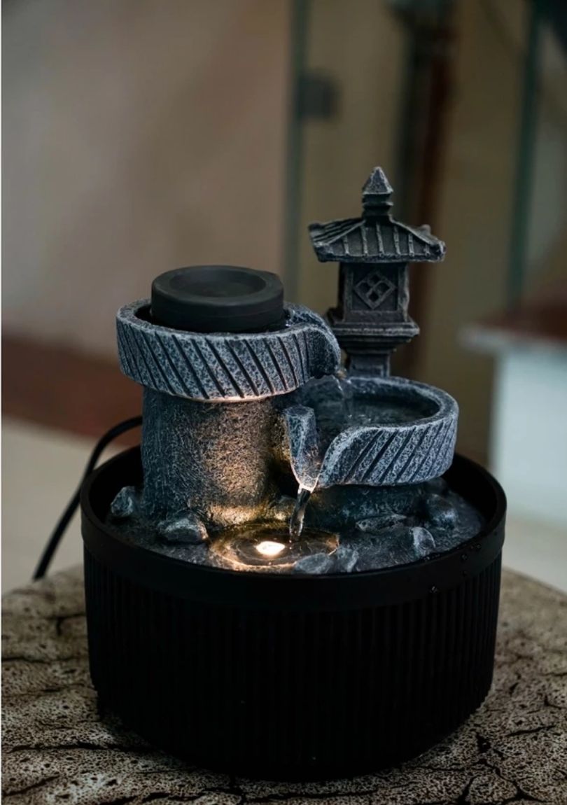 Thác Nước Phong Thủy Mini TNMKB06 – Dáng Cối Xay Trang Trí Bàn Làm Việc