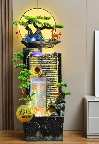 Thác Nước Phong Thủy Kết Hợp Bể Cá _ KBPTTN05