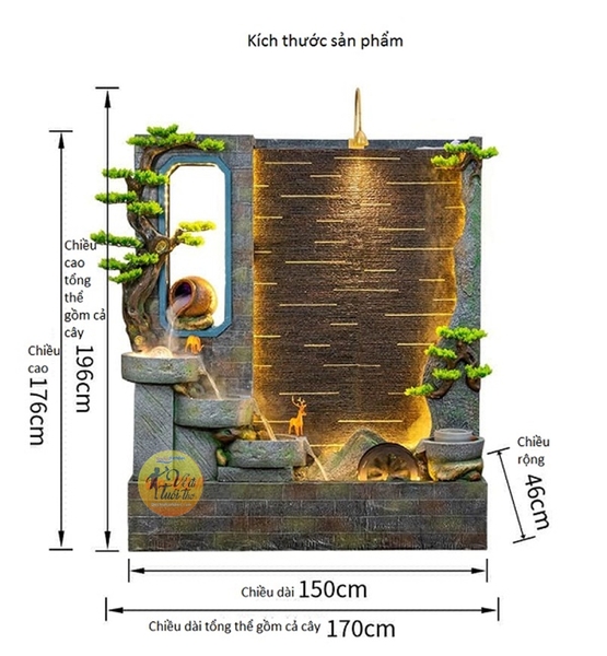 Thác Nước Phong Thủy Tường Nước Cổ Kính _KBPTTN02