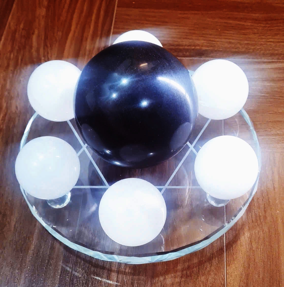 Thất tinh trận đồ đá thạch anh - Viên chủ Đá Obsidian  – Dụng thần thủy - hỷ thần kim