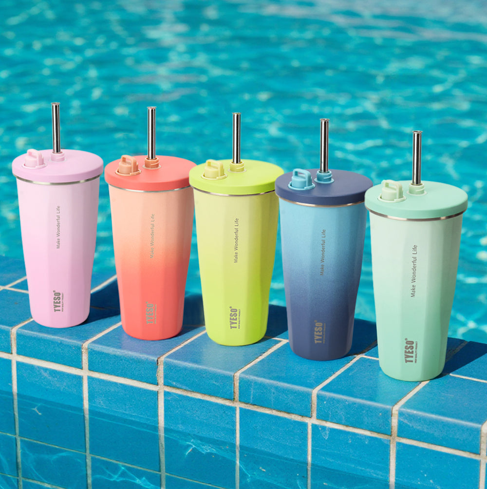 TYESO Gradient Dopamine Tumbler có ống hút có thể thu vào 20oz (600ml)-