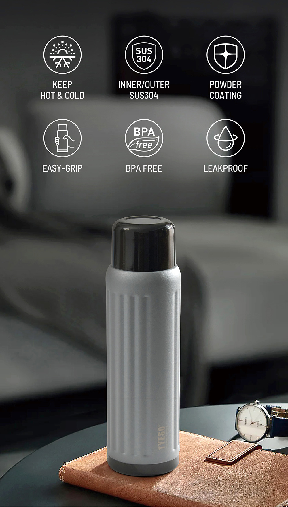 Bình giữ nhiệt 48h giữ lạnh 24h giữ nóng inox304 có nắp uống tiện lợi chống rò rỉ hiệu tyeso