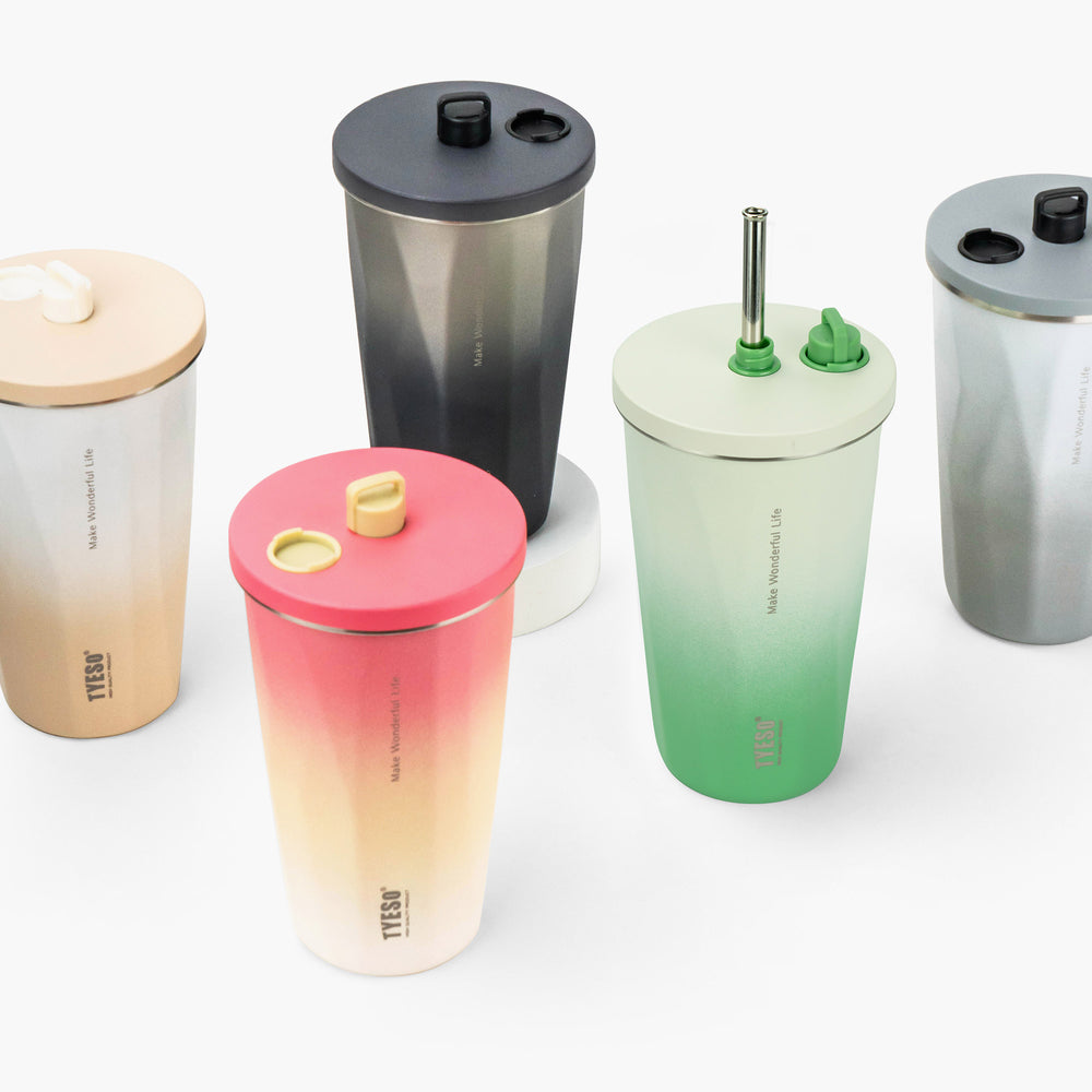 Cốc giữ nhiệt Tyeso có ống hút và nắp có thể thu vào giữ lạnh 24h , giữ nóng 6h 20oz（600ml)