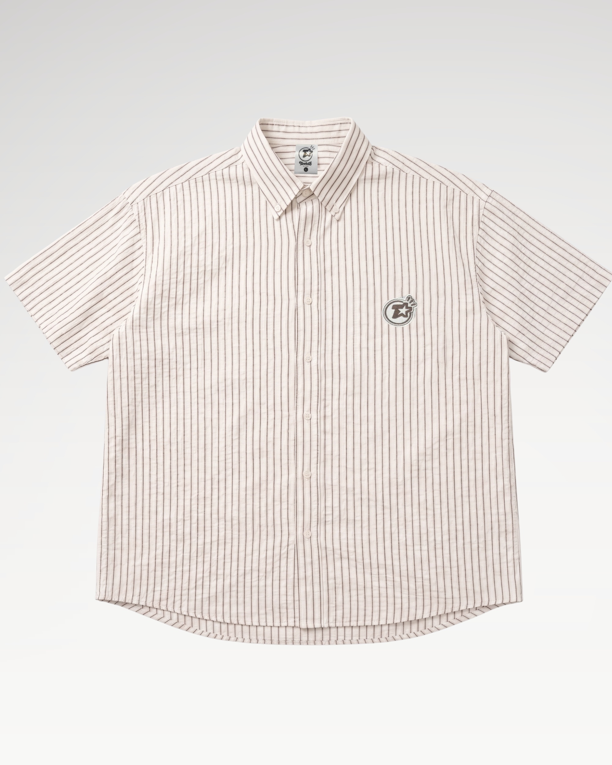 Sơ Mi Sọc Teelab Alter Relax Tay Ngắn Sọc Oxford Xốp Thêu T-star Logo Unisex SS090