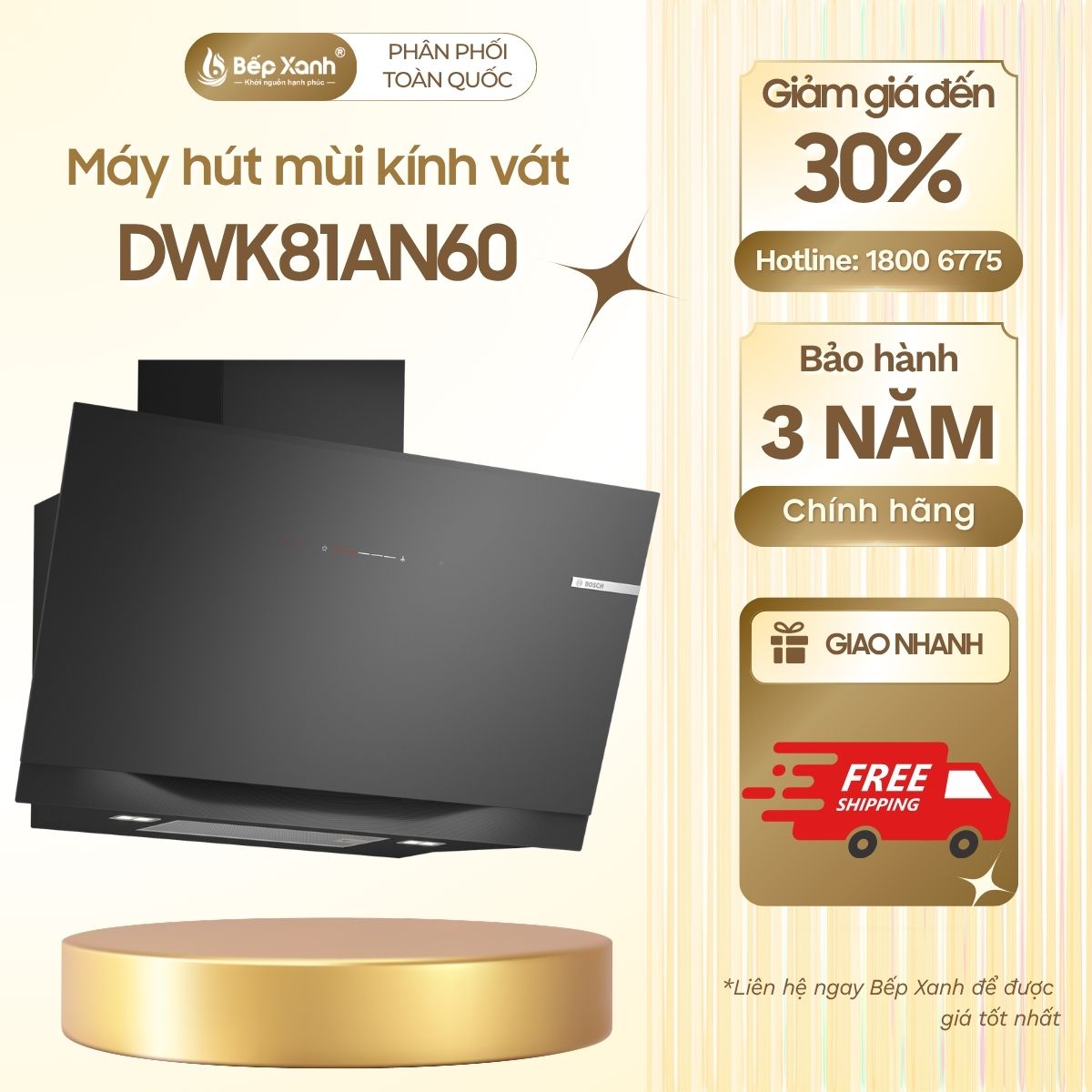 Hút mùi kính vát Bosch DWK81AN60 seri 6, 80cm