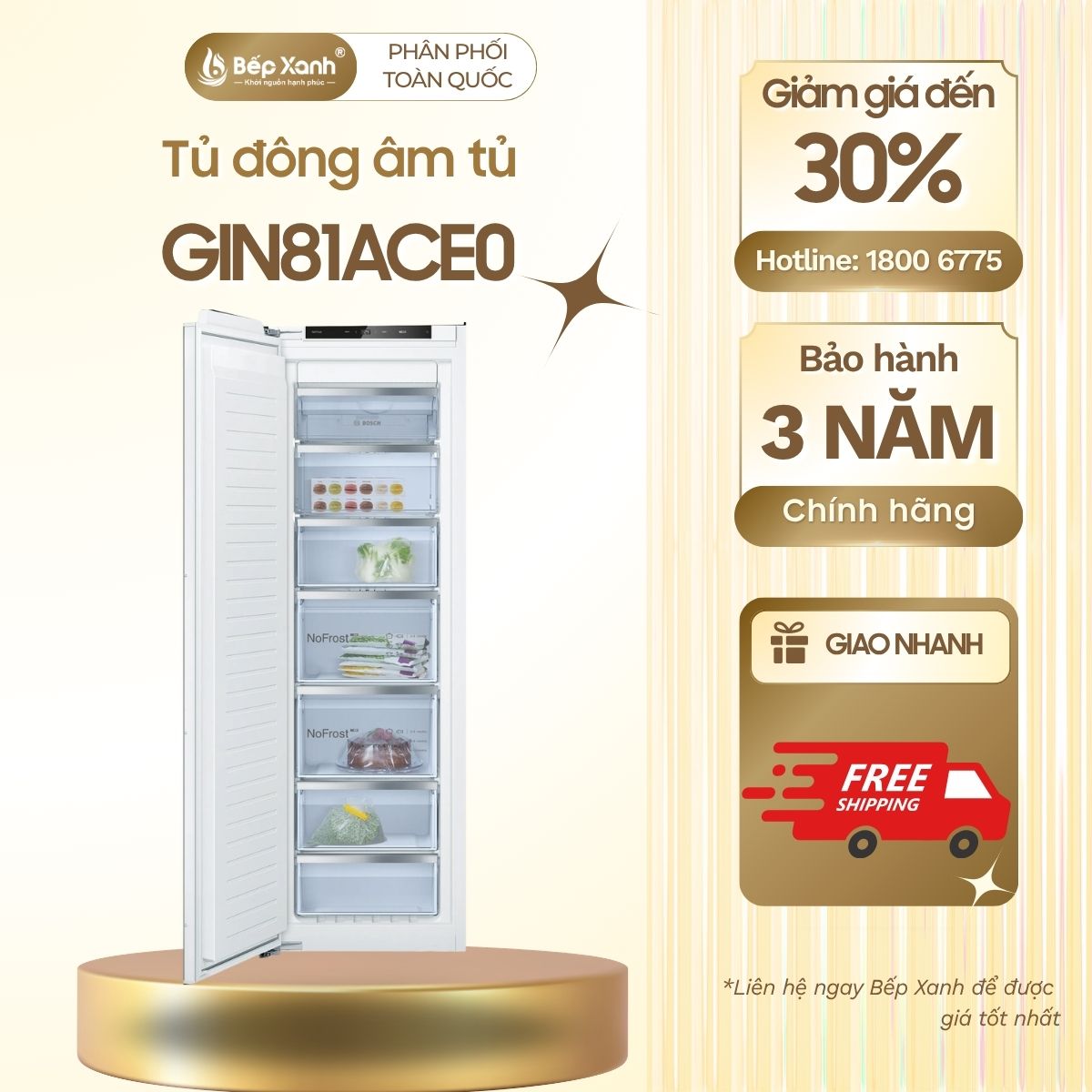 Tủ đông âm tủ Bosch GIN81ACE0 serie 6