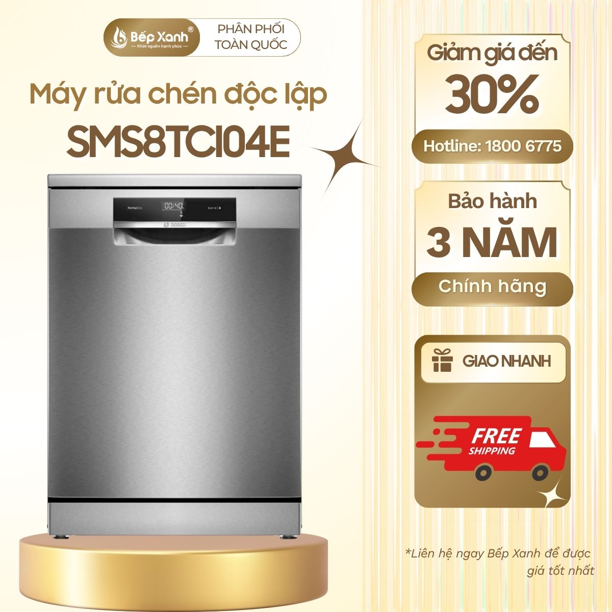 Máy rửa bát Bosch SMS8TCI04E seri 8, sấy Zeolith + hé cửa