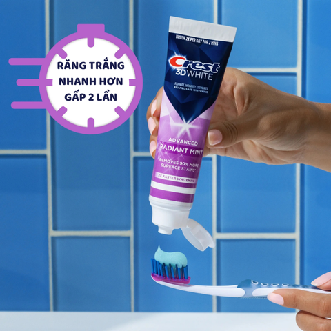 Kem đánh răng Crest 3D White Advanced Radiant Mint trắng răng ngừa sâu răng 93g Mỹ