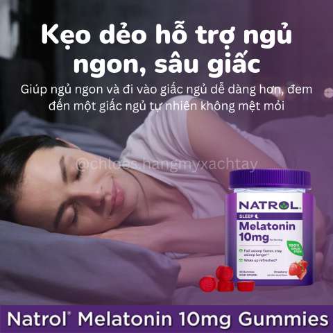 Kẹo ngủ Natrol Melatonin Sleep Gummies 10mg hỗ trợ dễ ngủ ngủ ngon sâu giấc hộp 90 viên