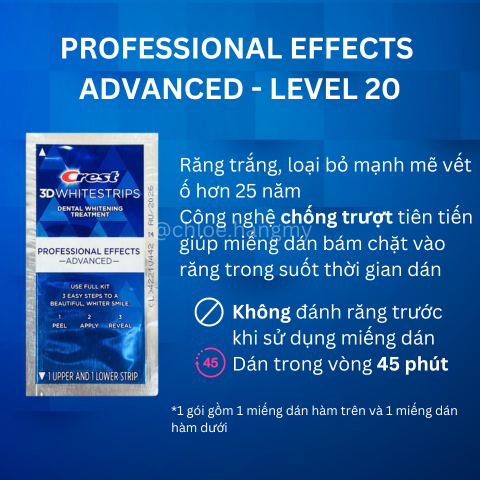 Tách lẻ 1 gói-Miếng dán trắng răng Crest Professional Whitestrips cải thiện răng ố xỉ màu