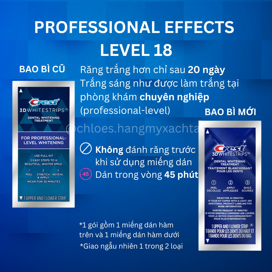 Miếng dán trắng răng Crest Professional Whitestrips cải thiện răng ố xỉ màu Mỹ FULL HỘP