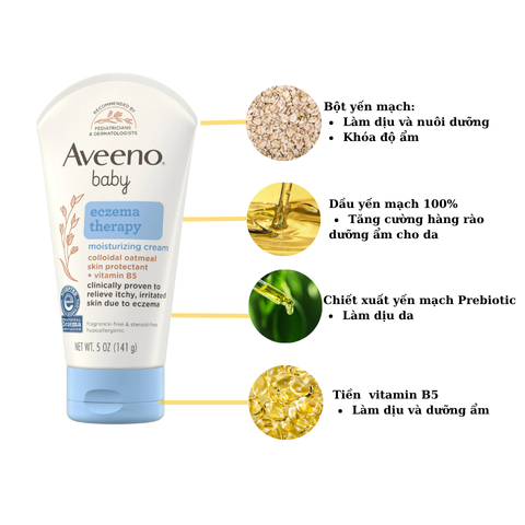 Kem dưỡng ẩm Aveeno Baby Eczema Therapy giúp làm dịu da khô, ngứa, kích ứng cho bé