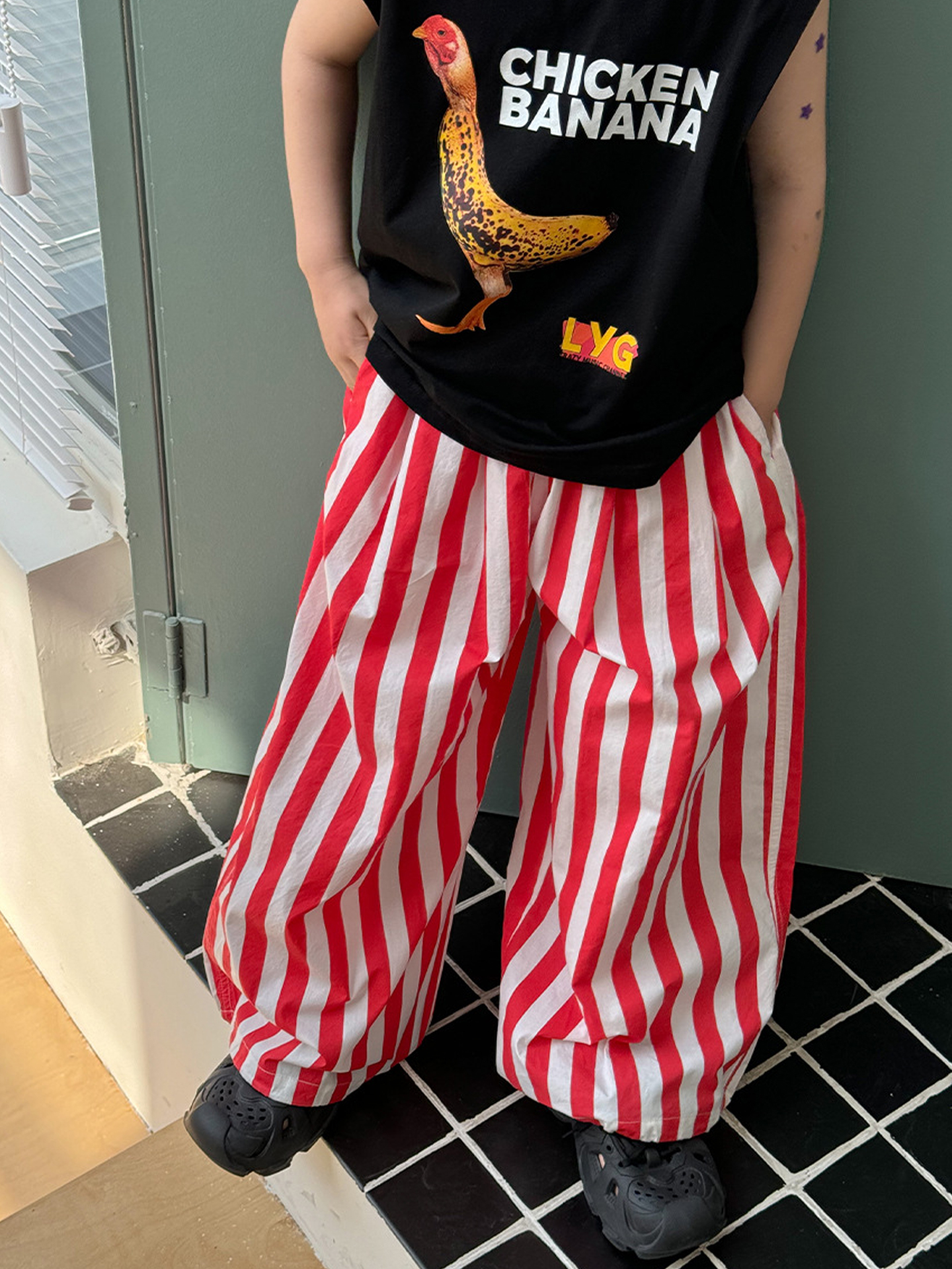 Quần Dài  Dù Sọc Đỏ Trắng LY