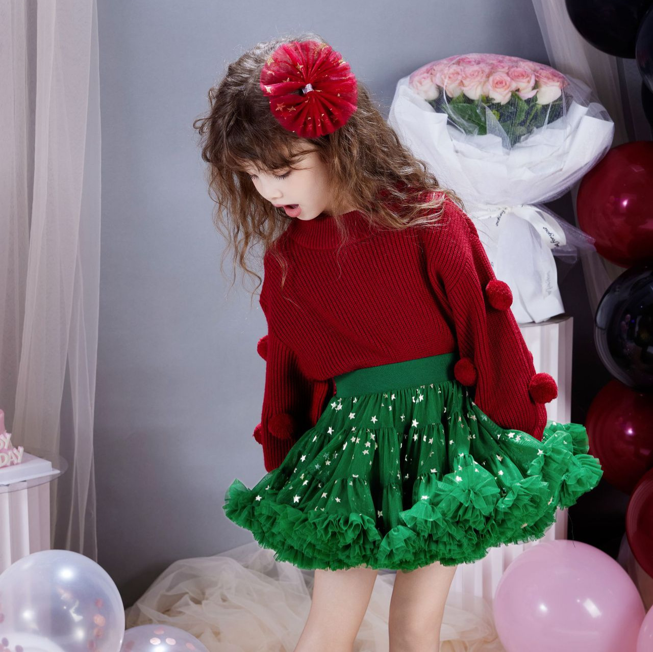 ÁO LEN DÀI ĐỎ CỤC BÔNG