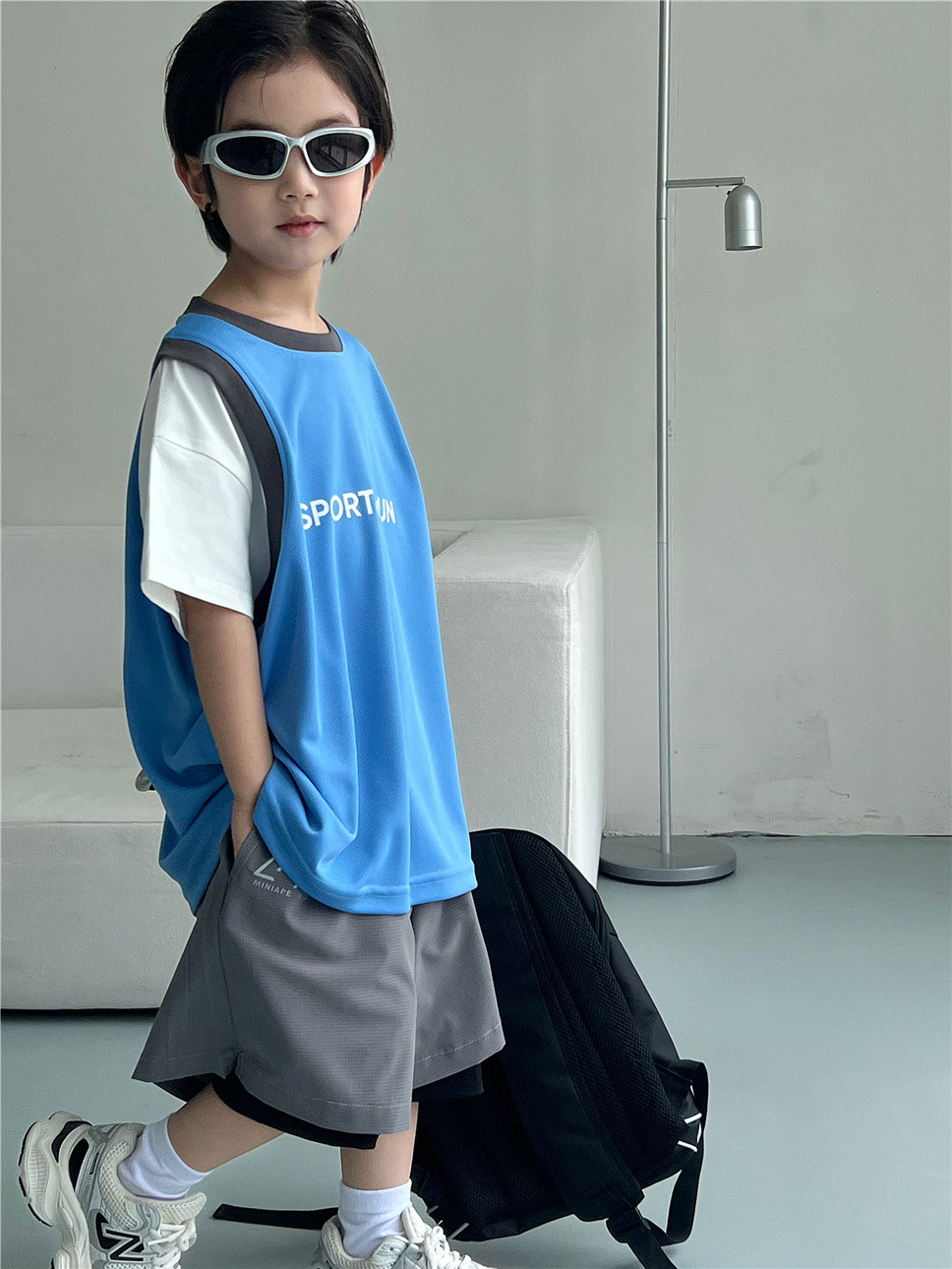 Set Ngắn Áo Sport Xanh Quần Xám SN