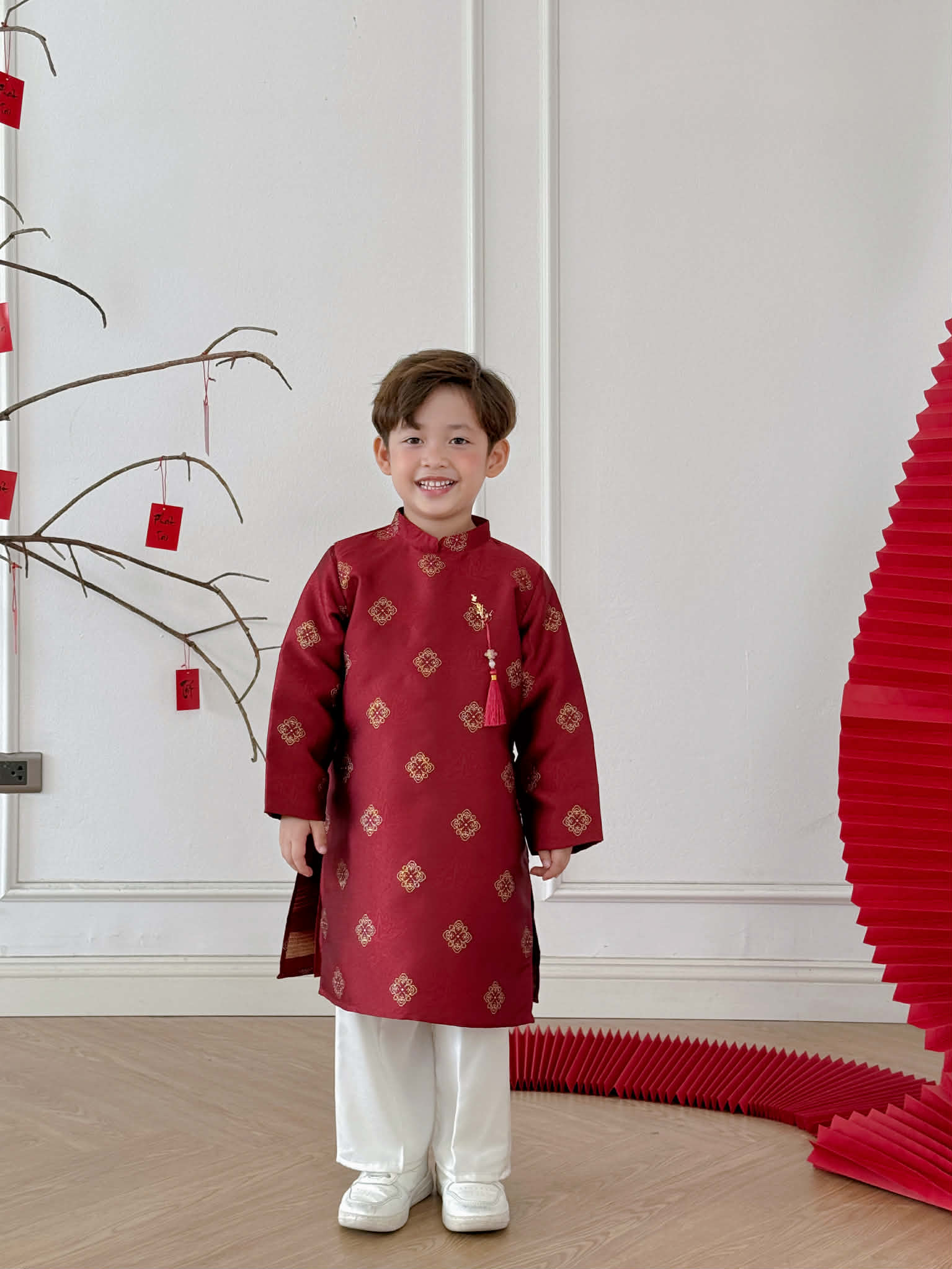 Set Áo Dài Đỏ Họa Tiết BT