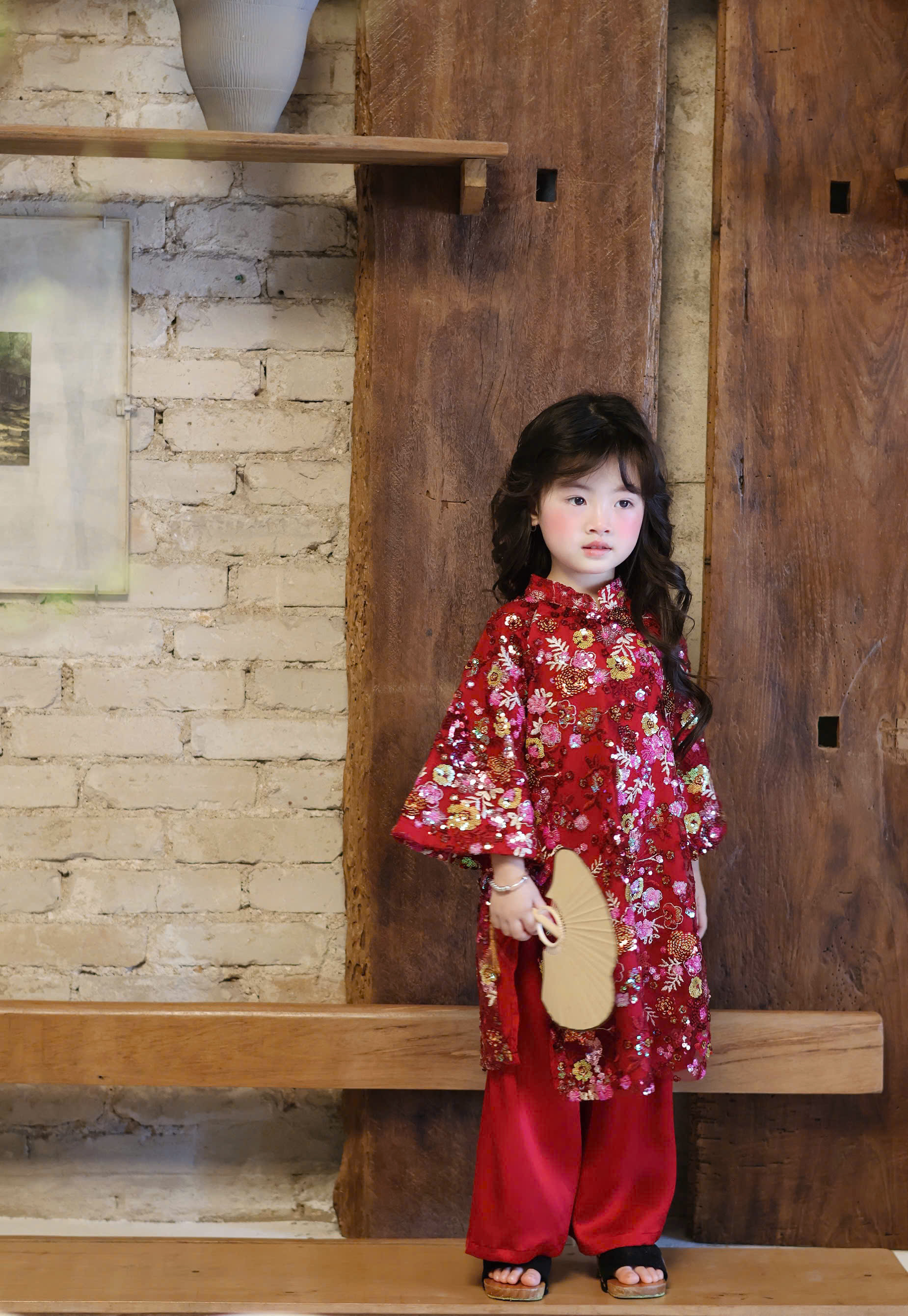 Set Áo Dài Đỏ Kim Sa Quần Đỏ